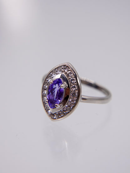 Wide Halo Ring - tanzanite