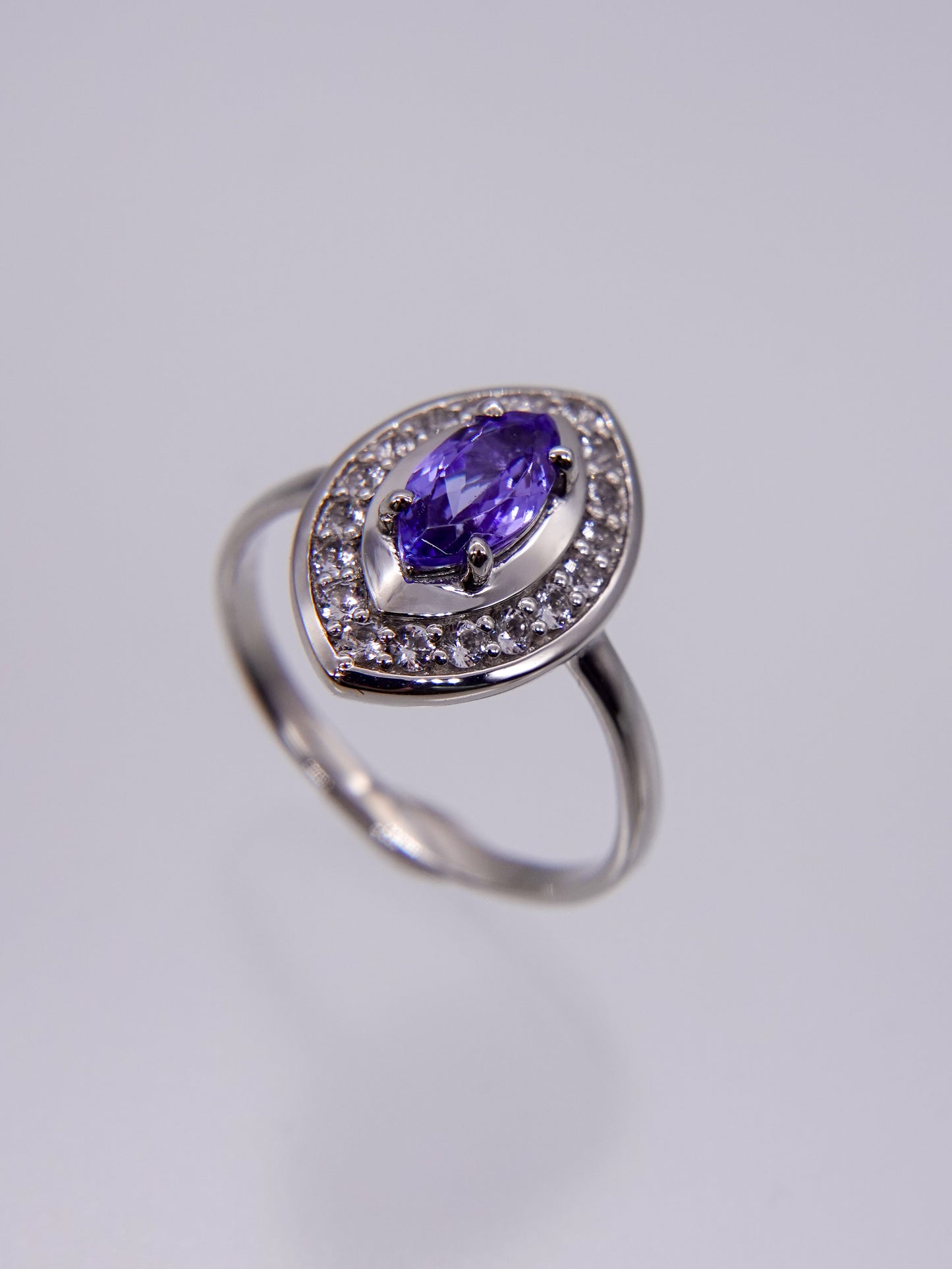 Wide Halo Ring - tanzanite