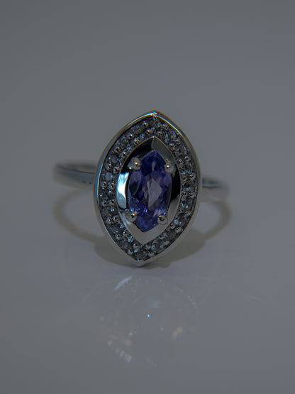 Wide Halo Ring - tanzanite