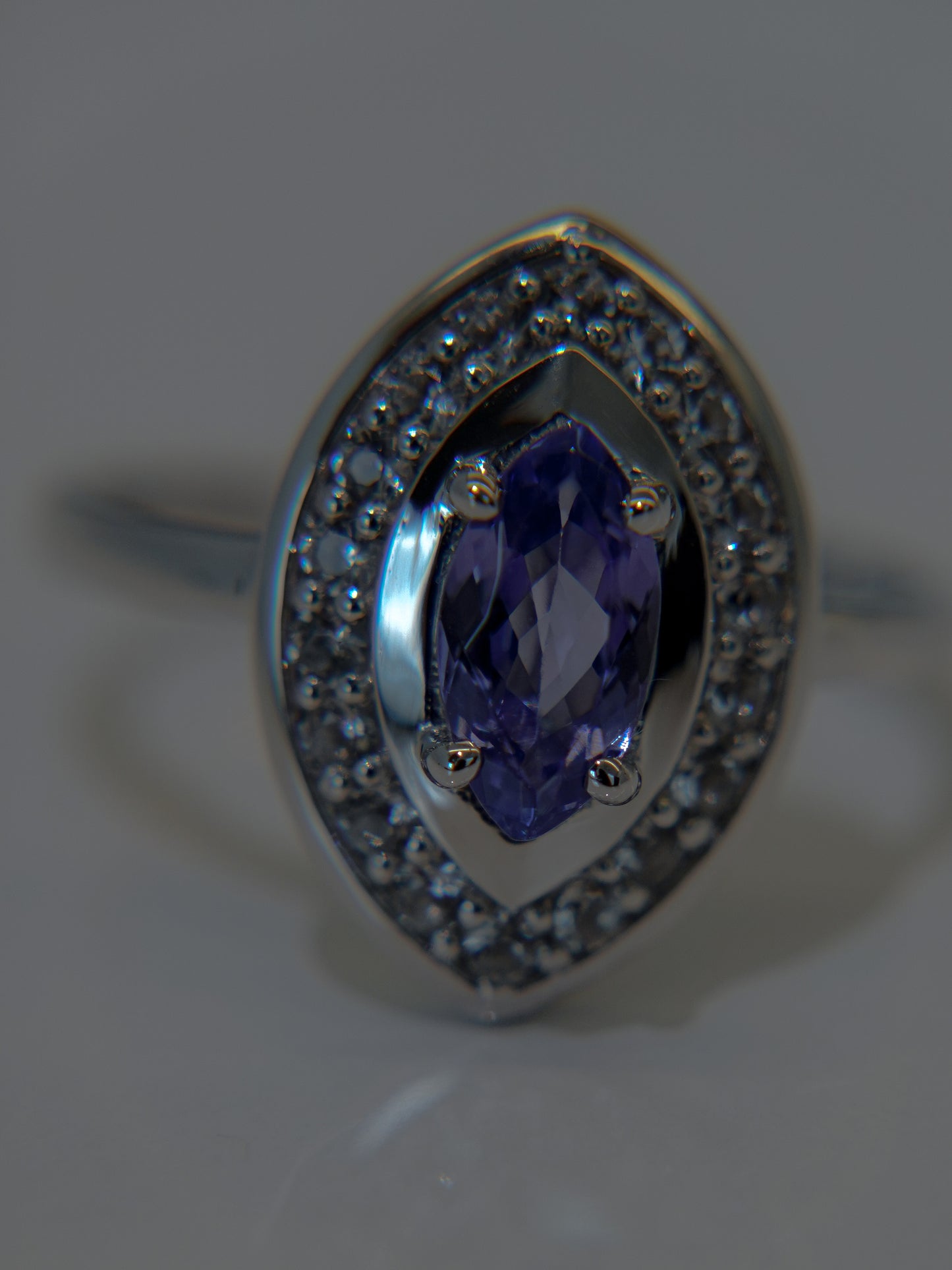 Wide Halo Ring - tanzanite