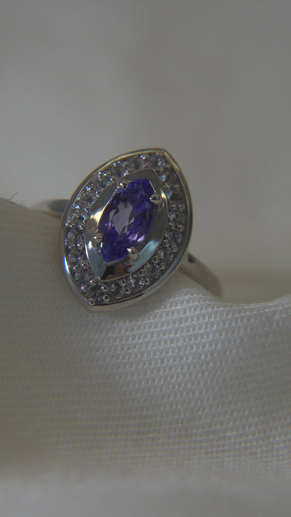 Wide Halo Ring - tanzanite